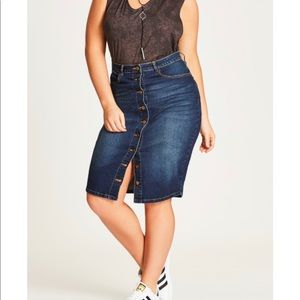 City Chic Denim Pencil skirt, button up jean skirt